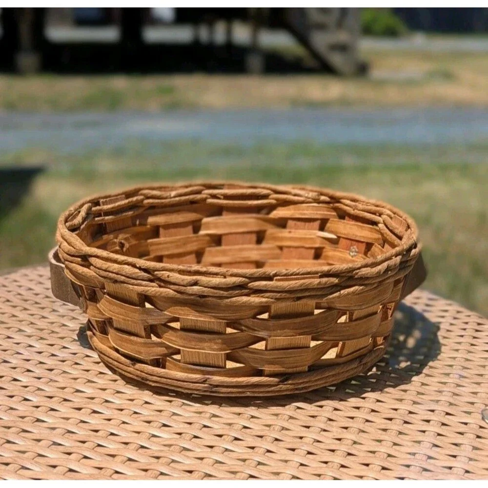 Vintage Pyrex‎ Corning Wicker Casserole Basket Cradle Round Leather Handles
